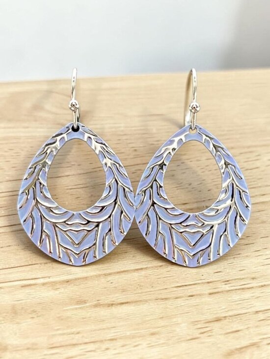Boutique Jewelry - Blue Feather Teardrop Drop Earrings | Silver Tone